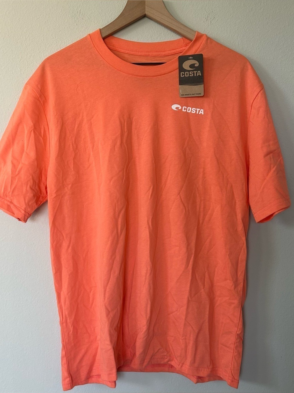 Costa C Wave Logo T-Shirt Salmon Pink Mens L Short Sleeve Cotton NWT